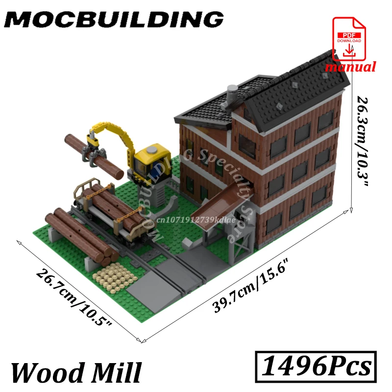 Wood Mill Blocks Model Railway House MOC Building Bricks Construction City Road Engineering Toys Gifts