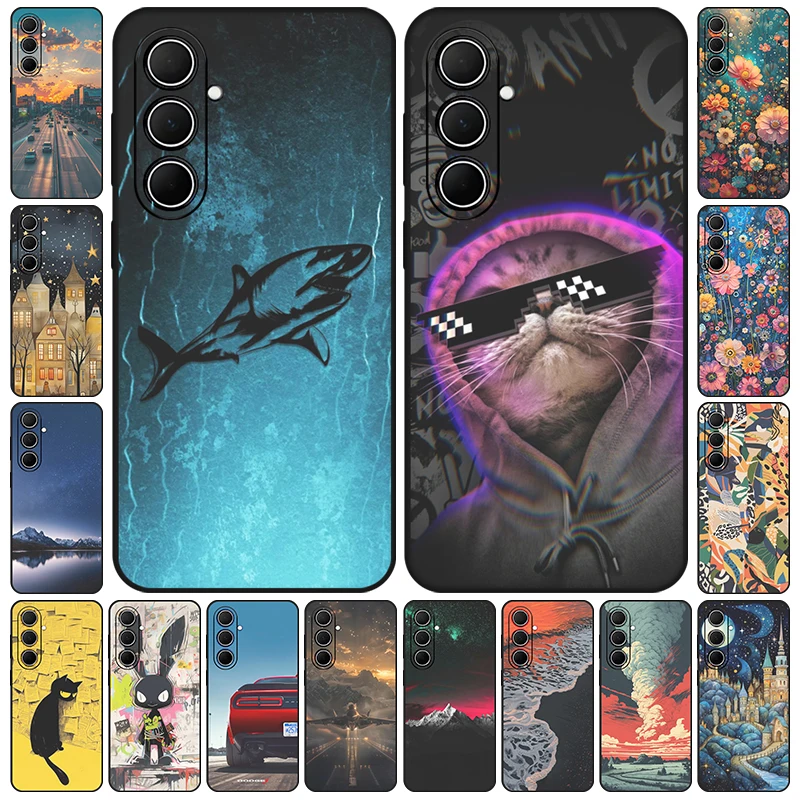 JURCHEN Silicone Case For Samsung Galaxy A35 Cartoon Cat Skull Flower Pattern For GalaxyA A 35 5G SM-A356E A356B Soft Bags Cover