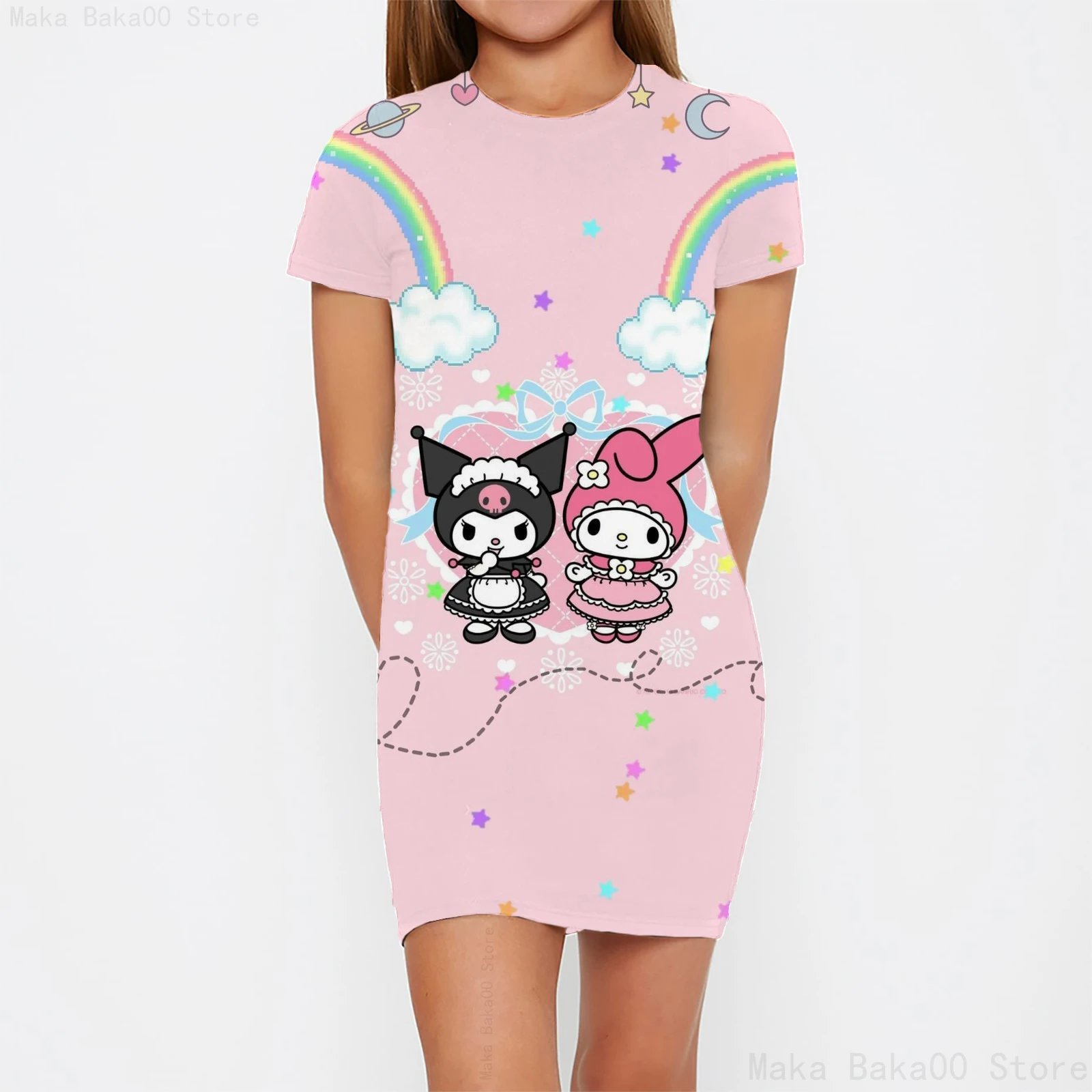 Casual and comfortable cute girl home dress flower stickers nightdress cartoon Sanrio mymelody Melody print dress