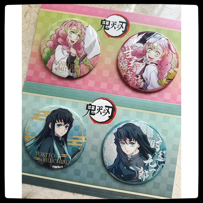 Anime Demon Slayer 2Pcs Badge Pins Set Kimetsu No Yaiba Mitsuri Shinobu Muichiro Cartoon Brooch Ornament Collectible Gift for view 2