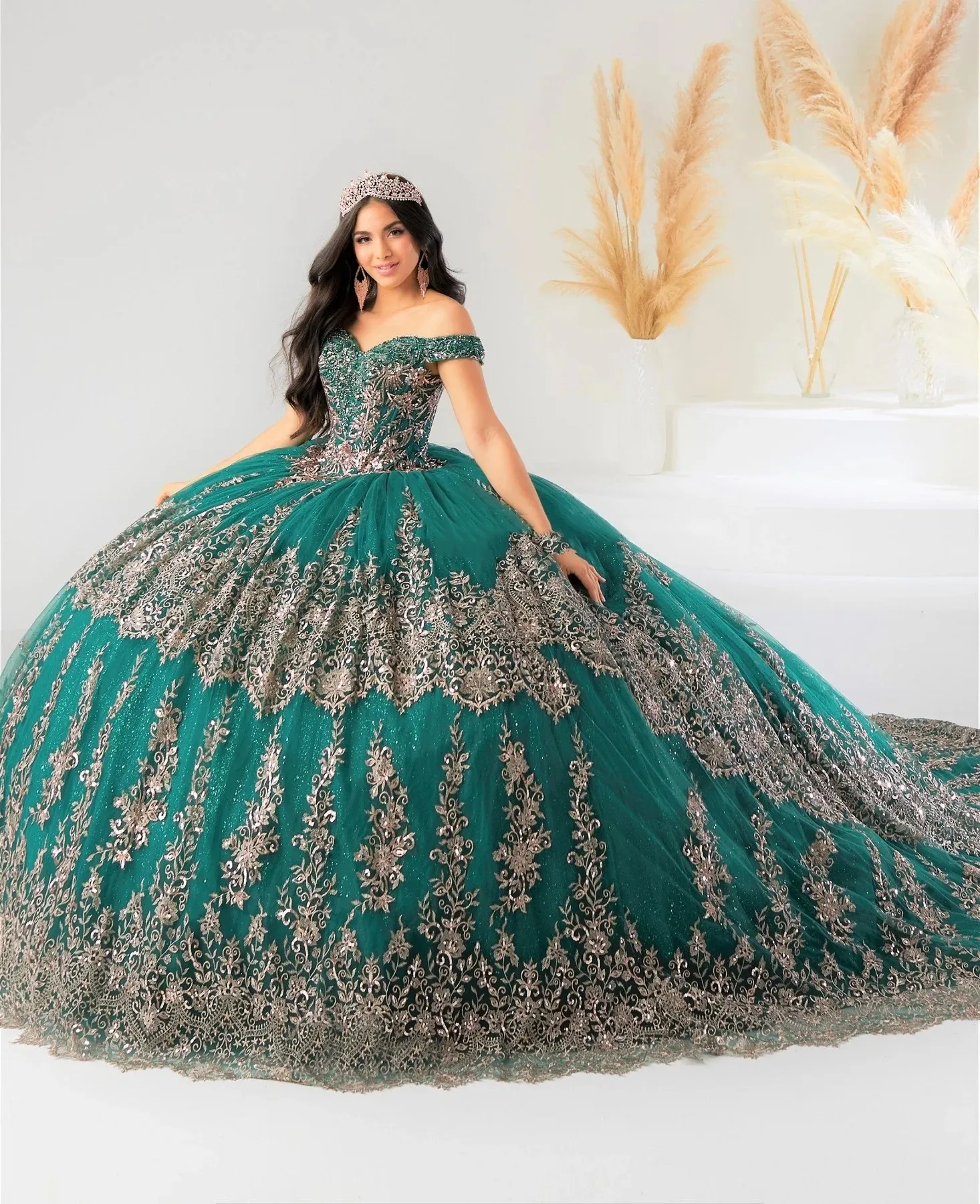 Teal Blue Charro Quinceanera Dresses Ball Gown Off The Shoulder Tulle Appliques Puffy Mexican Sweet 16 Dresses 15 Anos