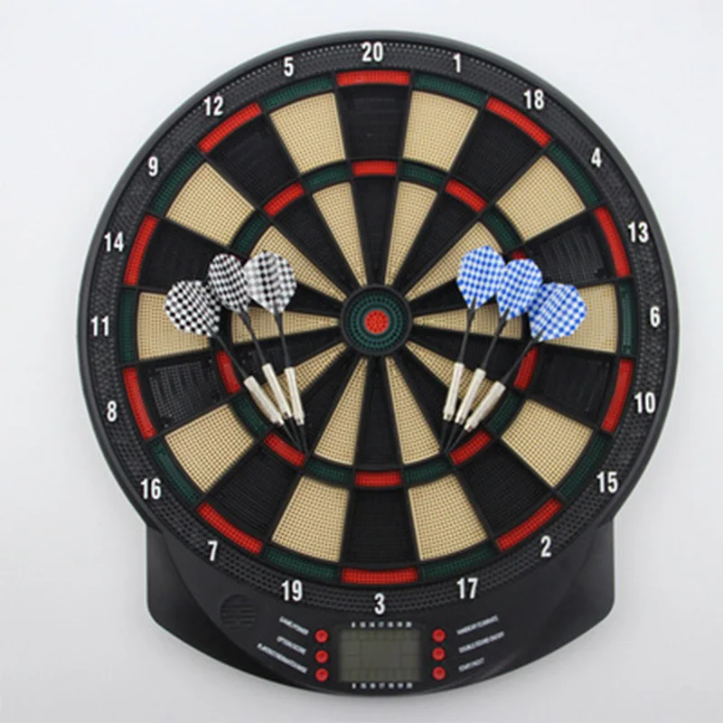 Elektronische Dartscheibe mit Stimme, automatische Punktion, LCD-Display, 15-Zoll-Set, 27 Spiele mit 6 Soft Darts