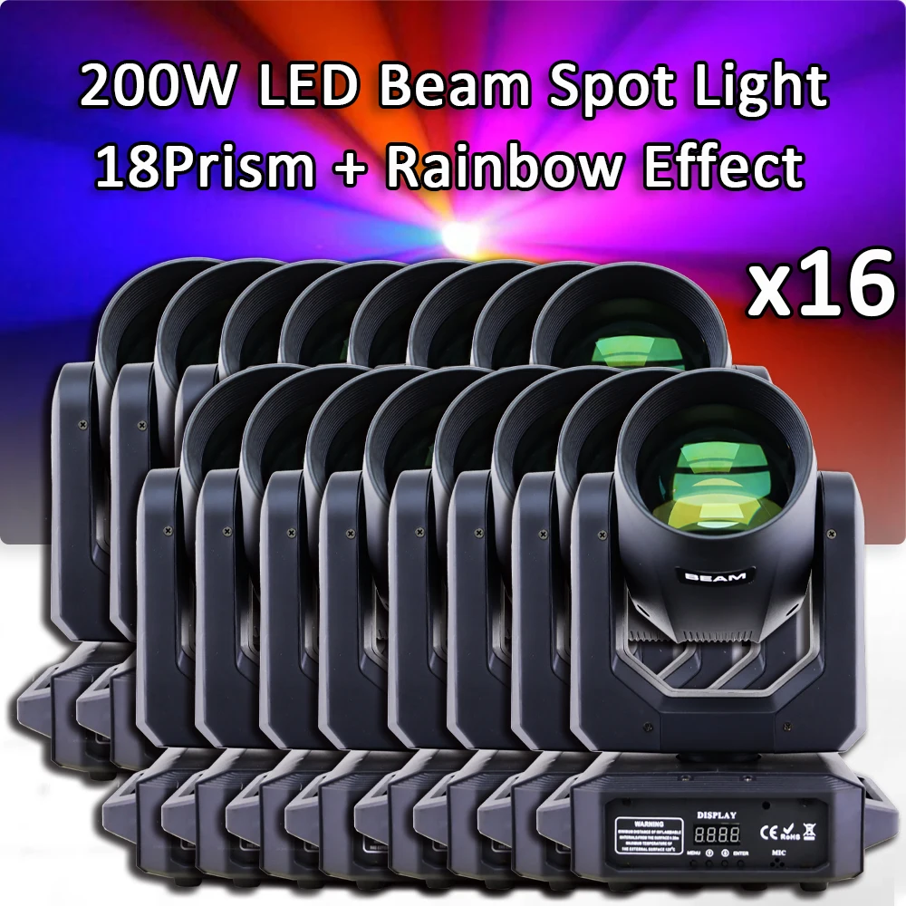 16Pcs/Lot 200W LED Moving Head Projector Beam Spot LED Lights Bar Club Party Dance Dj Disco Dmx512 Christmas Flight case