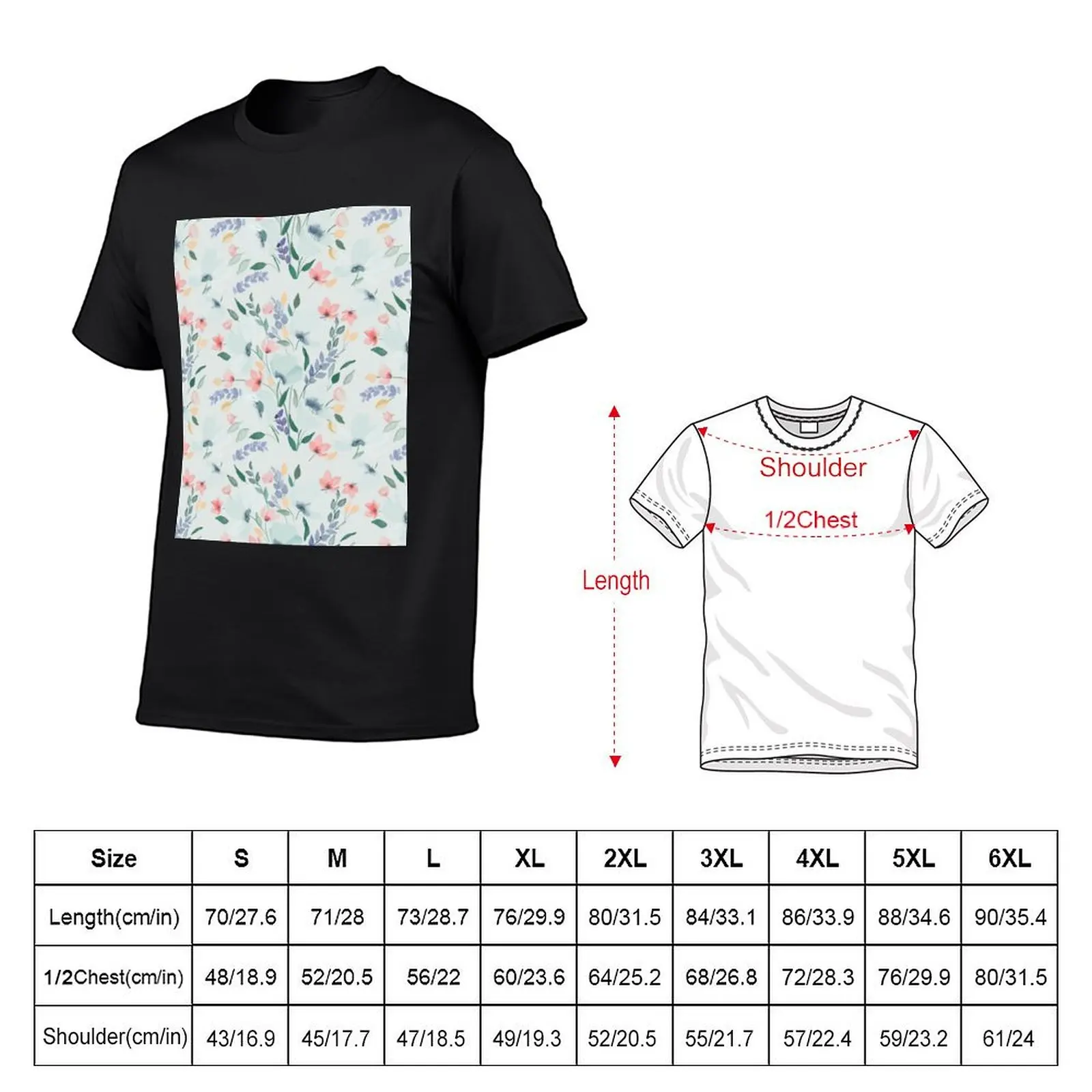 Spring Bouquet Watercolor T-Shirt for a boy new edition Aesthetic clothing blacks Short sleeve tee men