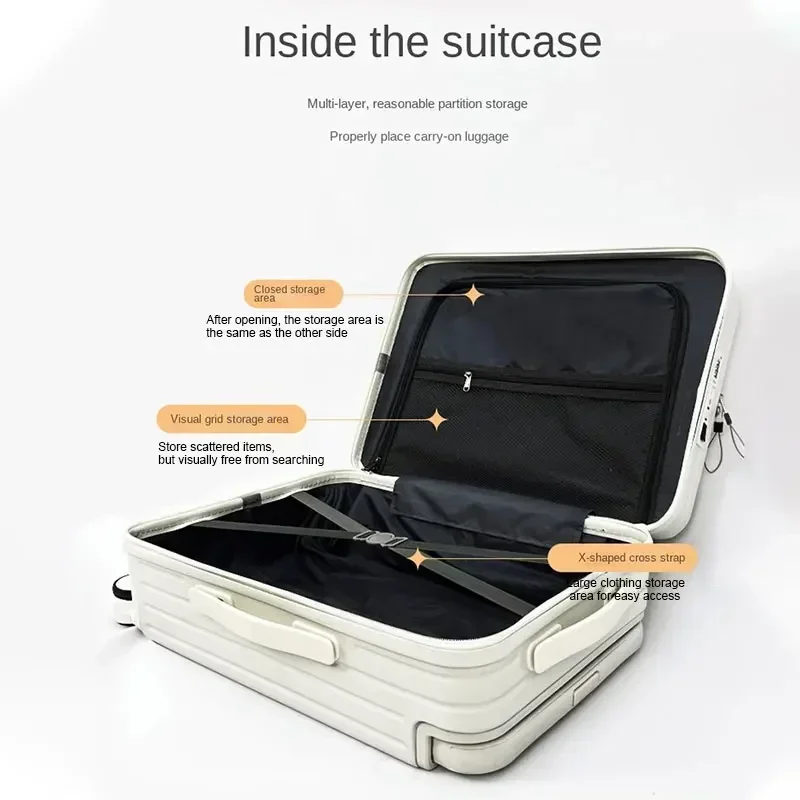 Suitcase Wide Handle Front Opening Luggage 20/22/26 Inch USB Charging Cabin Carry on Suitcases Password Trolley Case Travel Bag