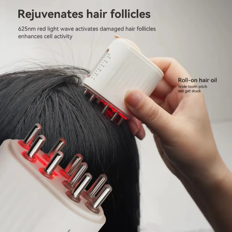 Mini aplicador de aceite para el cuero cabelludo, eléctrico de mano, luz roja, vibración, microcorriente, peine masajeador para el crecimiento del cabello