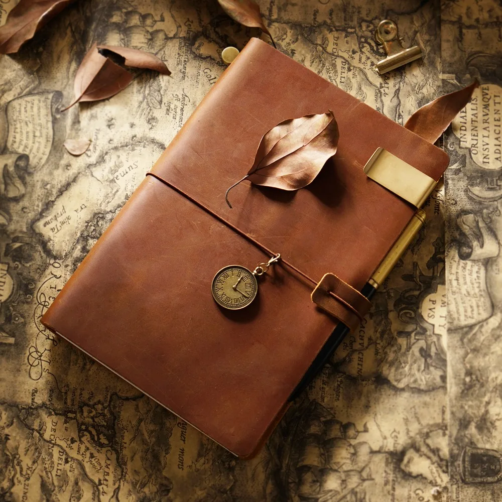 Image of Vintage handgemachte Reisenden Binder Notebook Leder Block Schutzhülle Leder Schnalle Briefpapier Geschenk