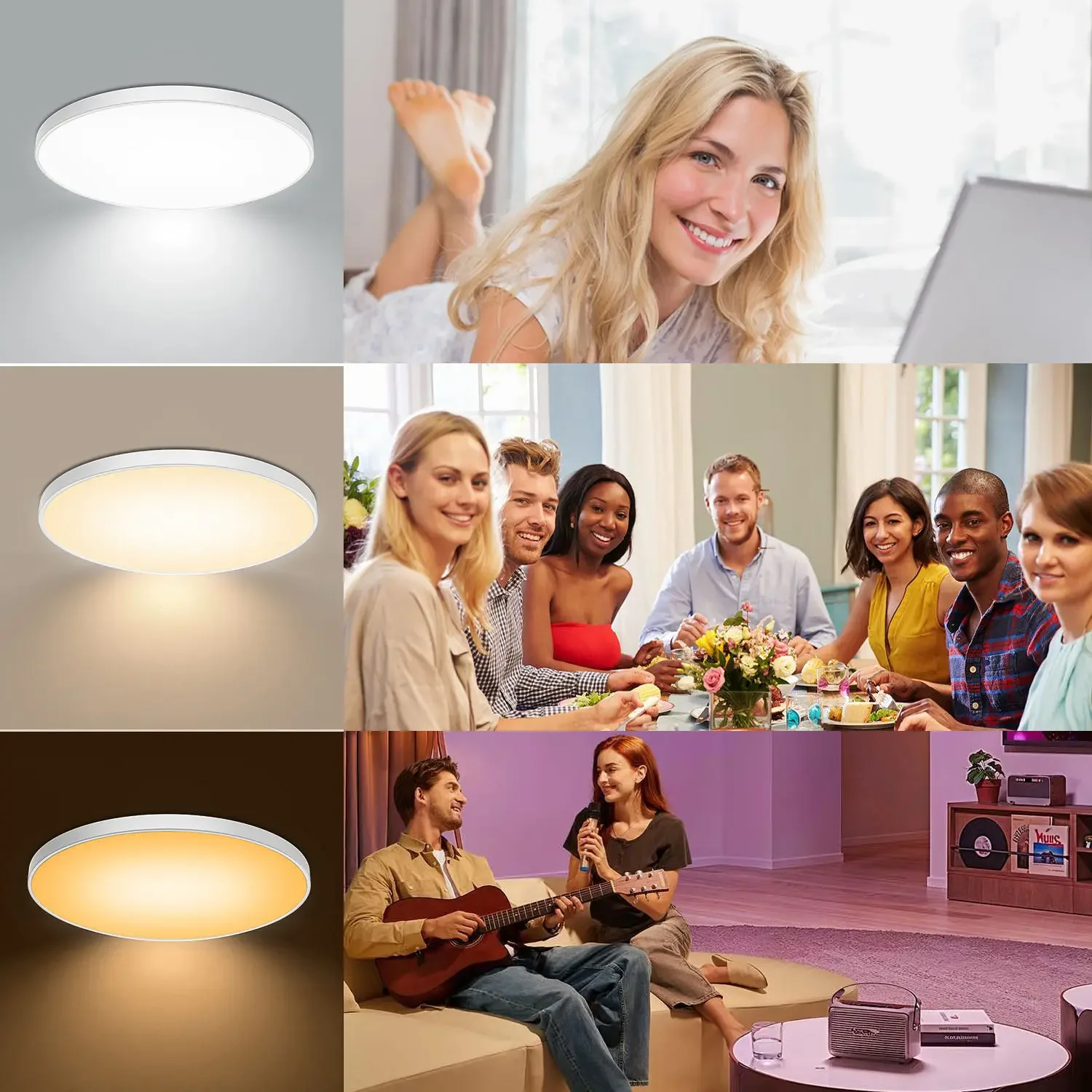 Xiaomi mijia สมาร์ทโคมไฟเพดาน RGBCW สี Dimming และปรับสีสมาร์ท RF รีโมทคอนโทรลห้องนอน LED วงกลม