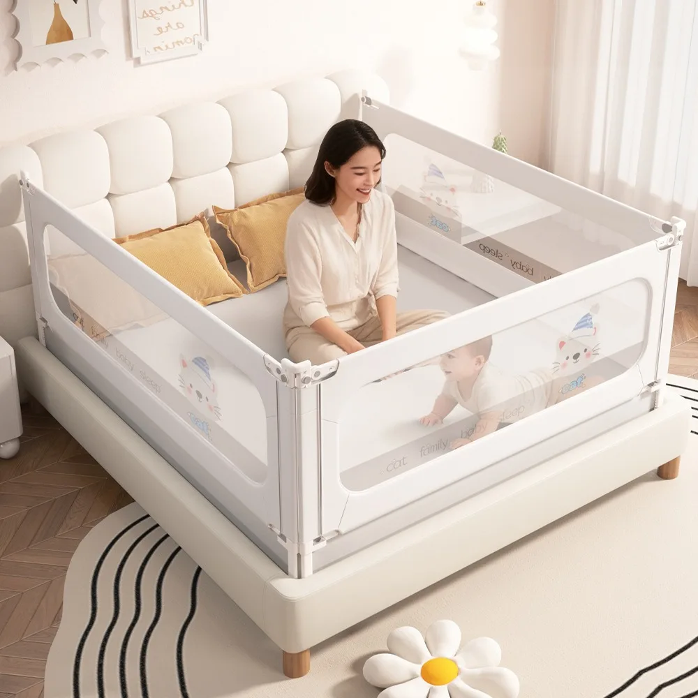 Baby Safety Bed Rail Set 3-Sided, Bed Rails and Protective Bar U-Shaped Base, 1.5m/1.8m/2m/2.2m Combinations