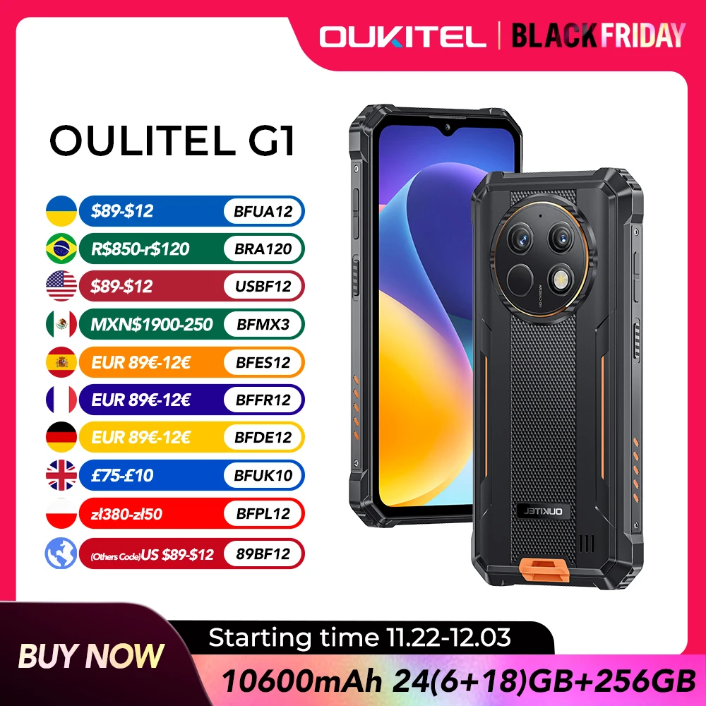 Oukitel G1 10600mAh 24GB+256GB  Rugged smartphone 6.52‘' HD+ Android14 48MP Camera cell phone