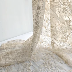 Morning Glory Embroidery Mesh Apricot French Thin Transparent Lace Embroidery Dress Wedding Dress Designer Fabric