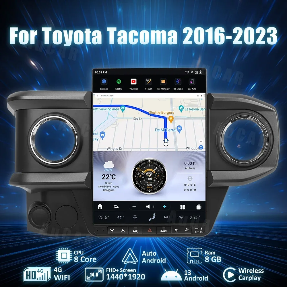 

AuCar T-Style Car Stereo Android 13.0 Head Unit Car DVD Player Car Radio For Toyota Tacoma 2016-2023 14.0 Inch