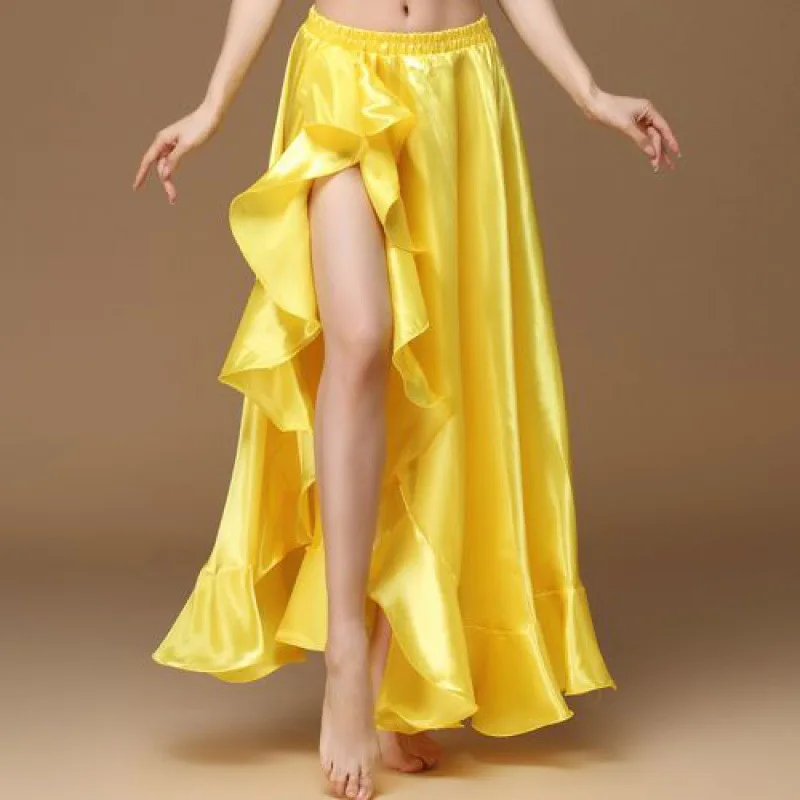2024 New Belly Dancing Side Pulling Long Satin Skirt Lady Belly Dance Skirts Women Sexy Oriental Belly Dance Skirt Professional