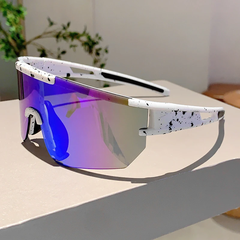 KAMMPT Oversized Goggle Men Wrapped Round Mirror Outdoor Cycling Anti-UV Sunglasses Trendy Windproof Protective Driving Shades