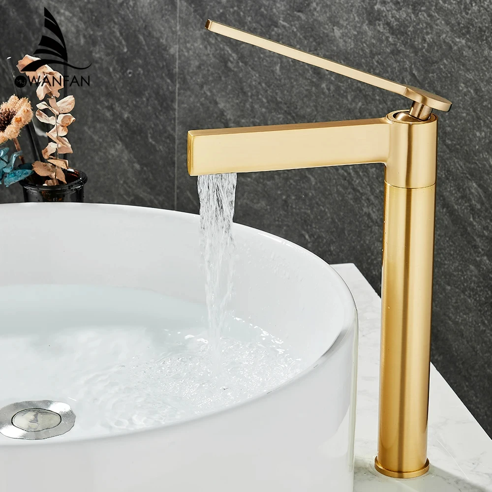 Gold Solid Brass Taps Basin Deck Mounted Cold Hot Water Tap Bathroom Mixer Washbasin Faucet