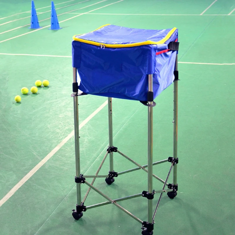 Tennis Trolley Wheeled Ball Caddy Cart Portable Tennis Ball Basket Net , Collapsible Travel Cart, Tennis Accessories