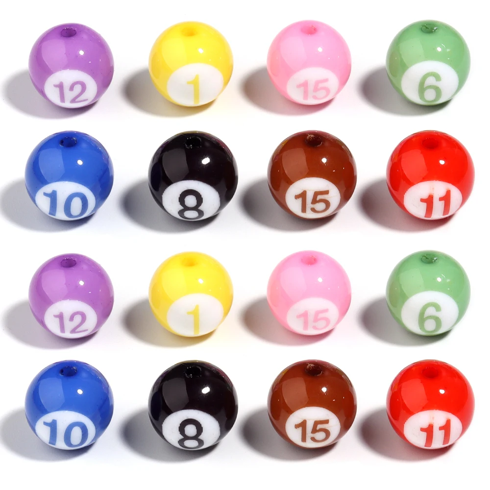 10Pcs/lot Acrylic Billiard Beads 16mm Colorful with Number Loose Spacer Charms Round Bead for DIY Bracelet Phone Key Chain