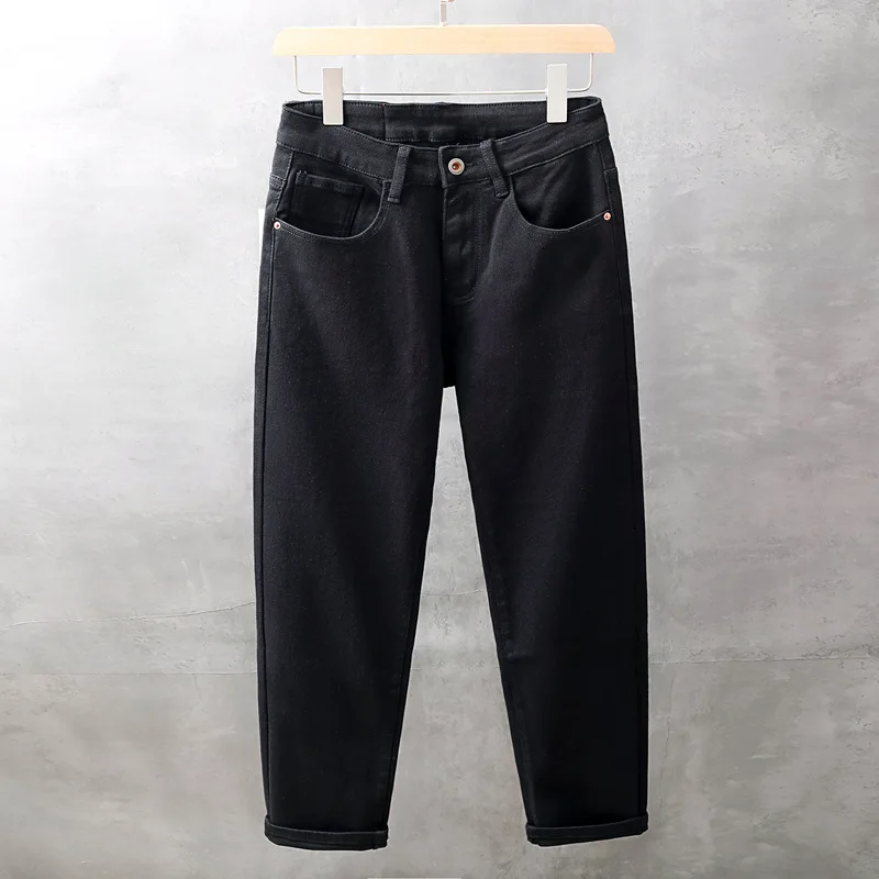 Jeans Pria Trendi Baru 2025, Hitam, Modis, Sederhana, Longgar, Tabung Lurus, Kendur, Celana Kaki Lebar