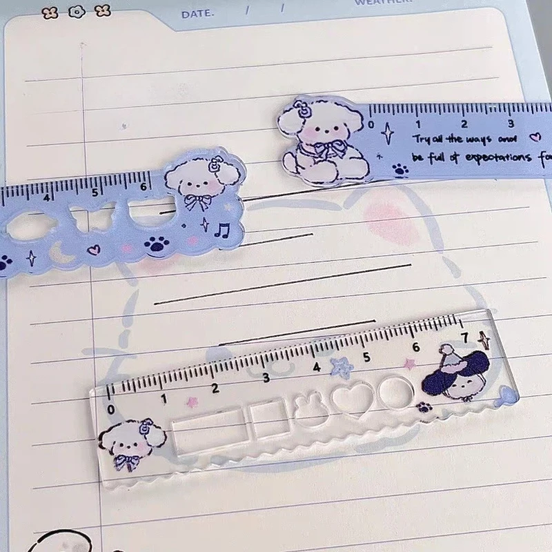 5pcs/set Mini Star Puppy Palm Ruler Ins Aesthetic Portable Straight Ruler for Students Journal Sketching Cute Measuring Tool