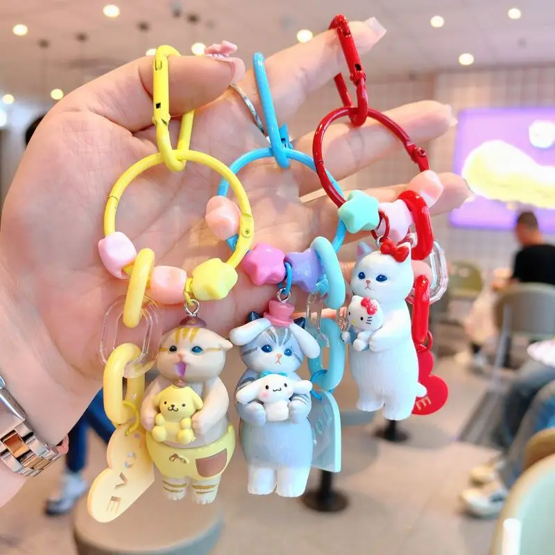 Sanrio Shark Cat Pvc Keychain Hello Kitty My Melody Pom Pom Purin Hangyodon Kuromi Cinnamoroll Cute Cartoon Pendant Keyring Gift