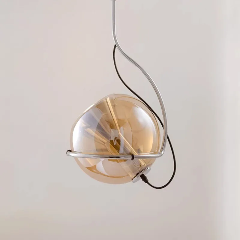 

Restaurant light glass round pendant light retro luxury coffee shop adjustable bedside lamp bar pendant light