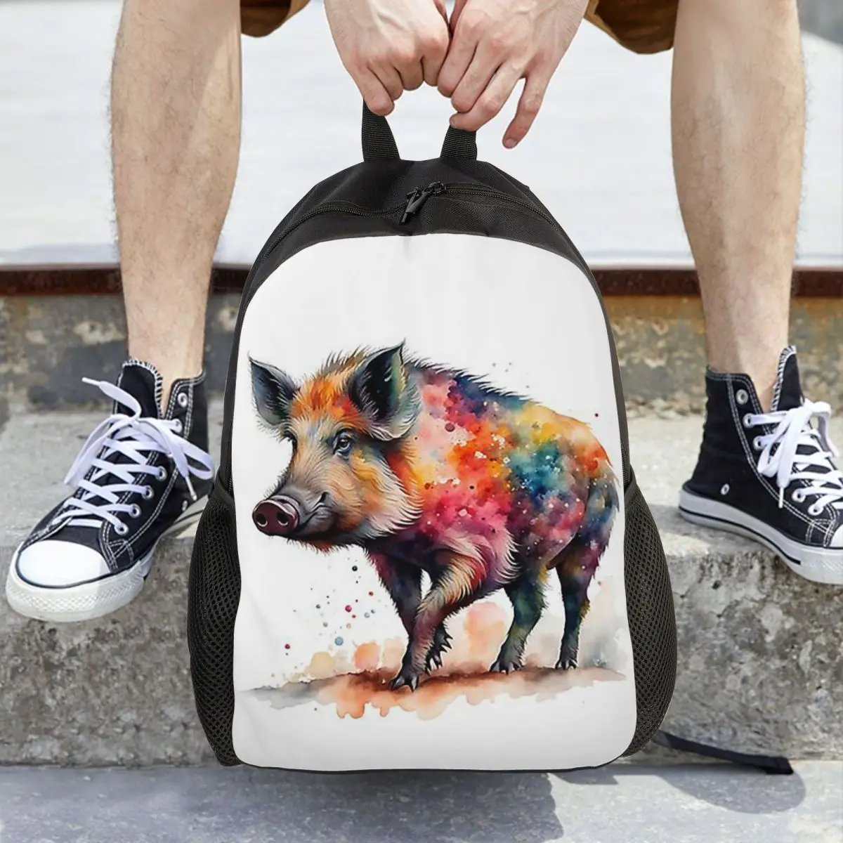

Colorful Watercolor Wild Boar Pig Backpack Daypack Large Capacity Boys Girls BookBag School Bag Shoulder Bags for Men Women