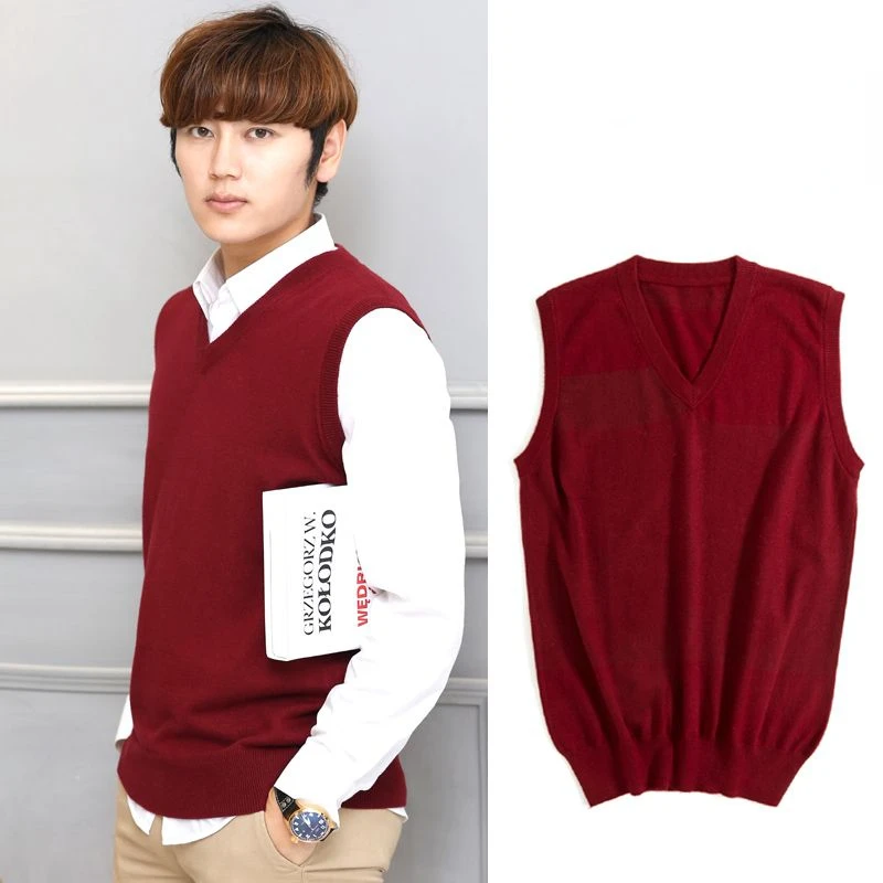 

Men Sweater Vests Solid Color V-neck Casual Loose All-match Daily Male Sleeveless Knitting Fashion Retro Male Vest R110