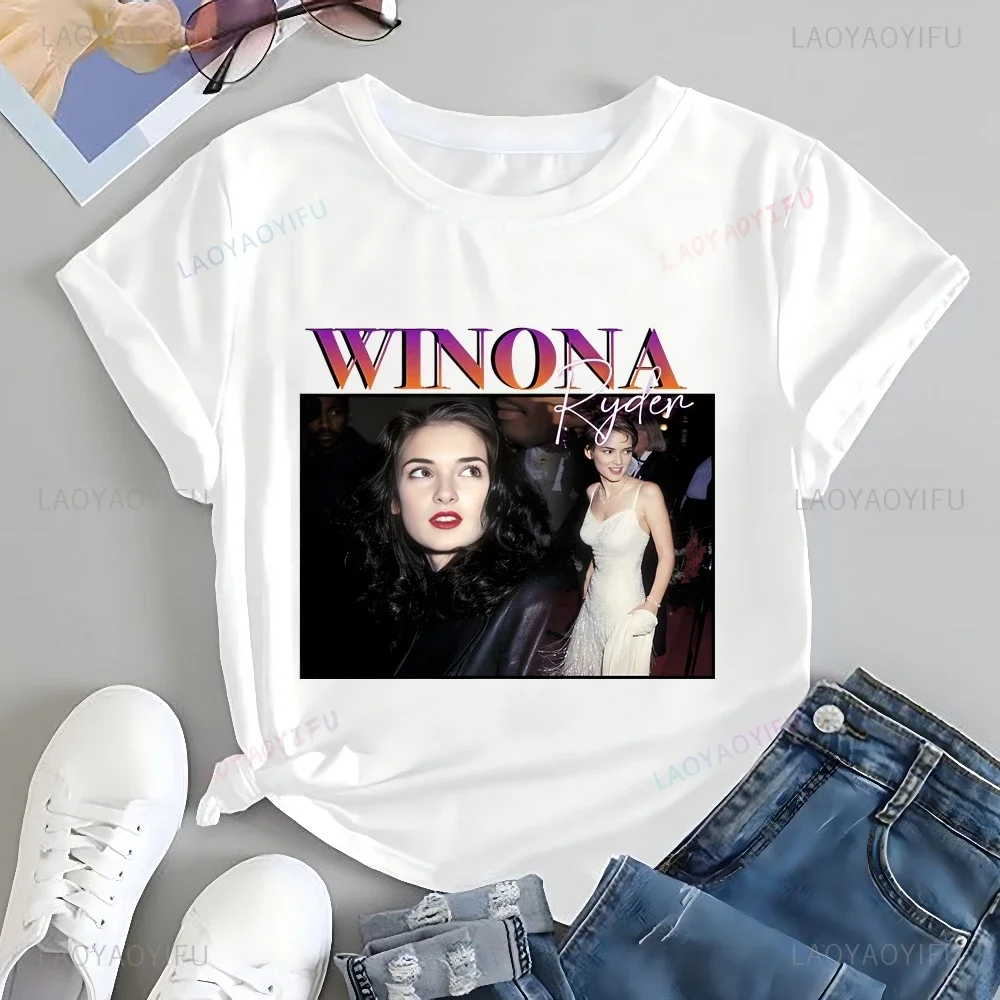 Streetwear Winona Ryder Printed T-shirt Top Winona Ryder Trend Harajuku Short-sleeved Unisex Shirt Graphic Oversized T-shirt