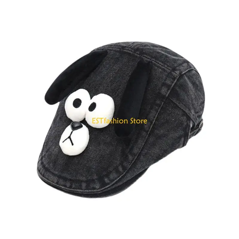 Y5GC Washed Fabric Girl Newsboys Hat Hat Dog Ear Sun Hat Outdoor Activity Hat Long Brims Adjustable Caps