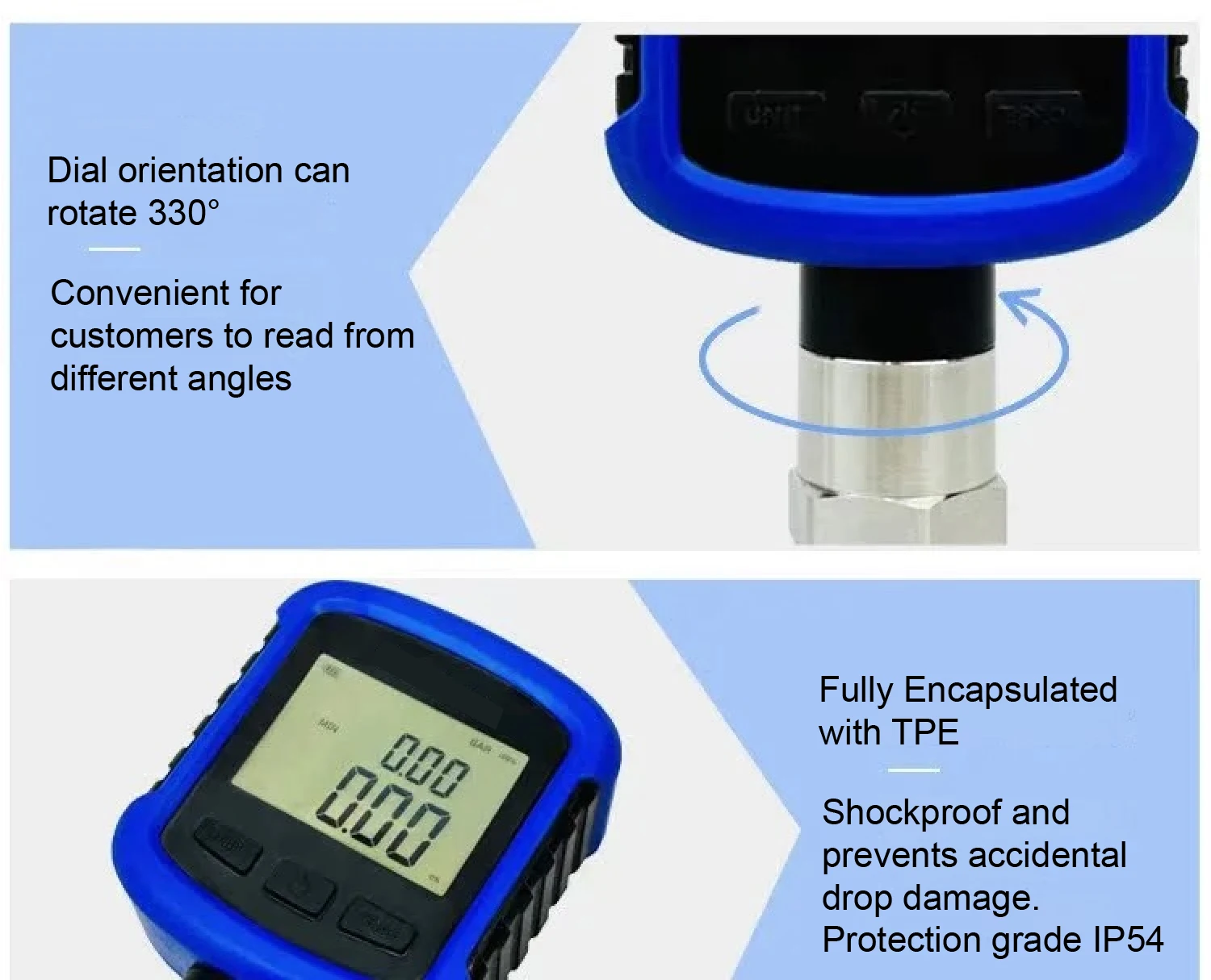 MD-S281 مقياس الضغط الرقمي 330 °   الدورية بلوتوث اللاسلكية عالية الدقة فراغ مسجل البيانات الهيدروليكية