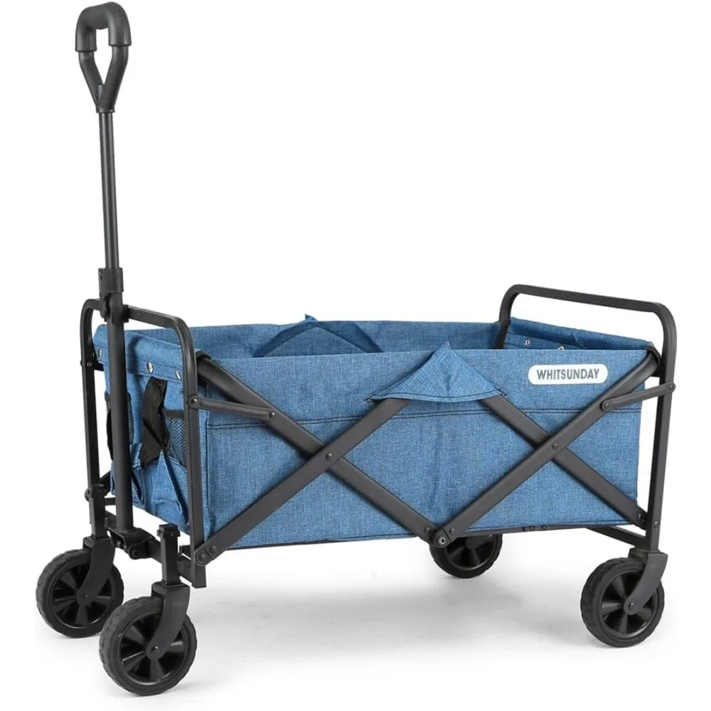 

Collapsible Wagon Folding Garden Outdoor Park Utility Wagon Picnic Camping Cart 5“ Solid Rubber Wheels (Ocean Blue, M-Foldable)