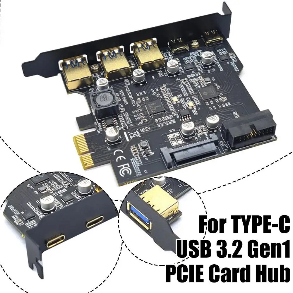 High-Speed USB 3.2 Gen1 PCIe Card Hub - USB 3.0 PCI Express Board with Multi-Port Adapter for Enhanced Data Transfer D1K0