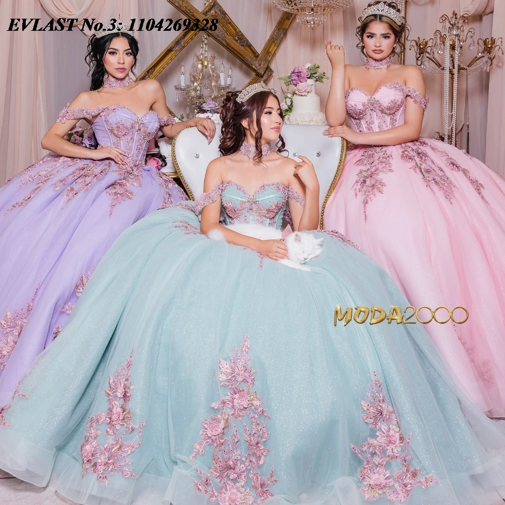 

EVLAST Customized 2025 Pink Quinceanera Dress Ball Gown Lace Applique Beading Mexico Corset Sweet 16 Vestidos De 15 Anos E3Q142