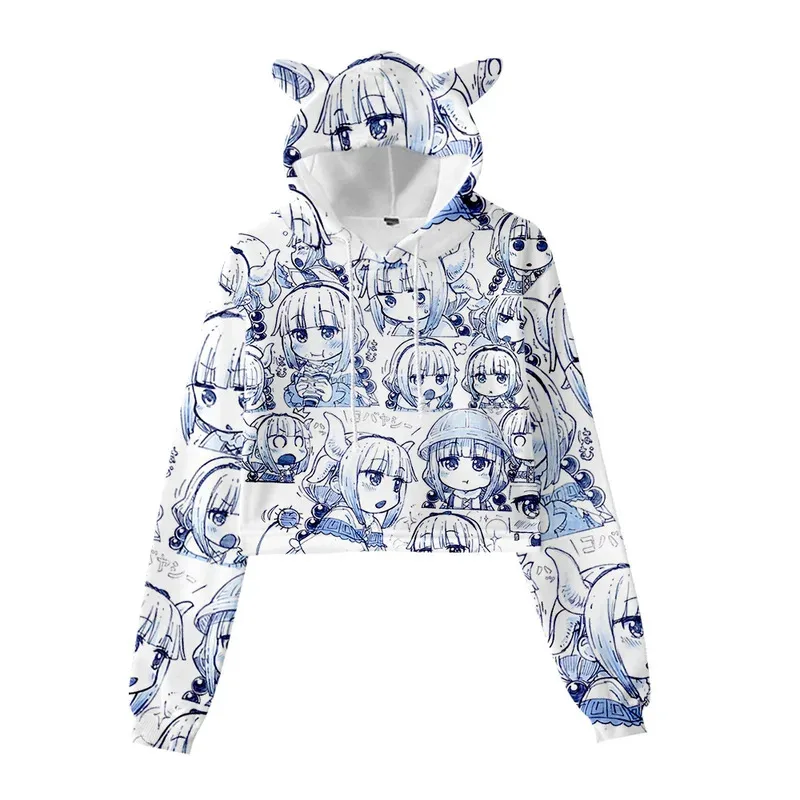 2025 yiyi3D Miss's Crop Top Sudadera con capucha Harajuku Sudadera corta Kobayashi San Chi No Maid Dragon Cosplay Co