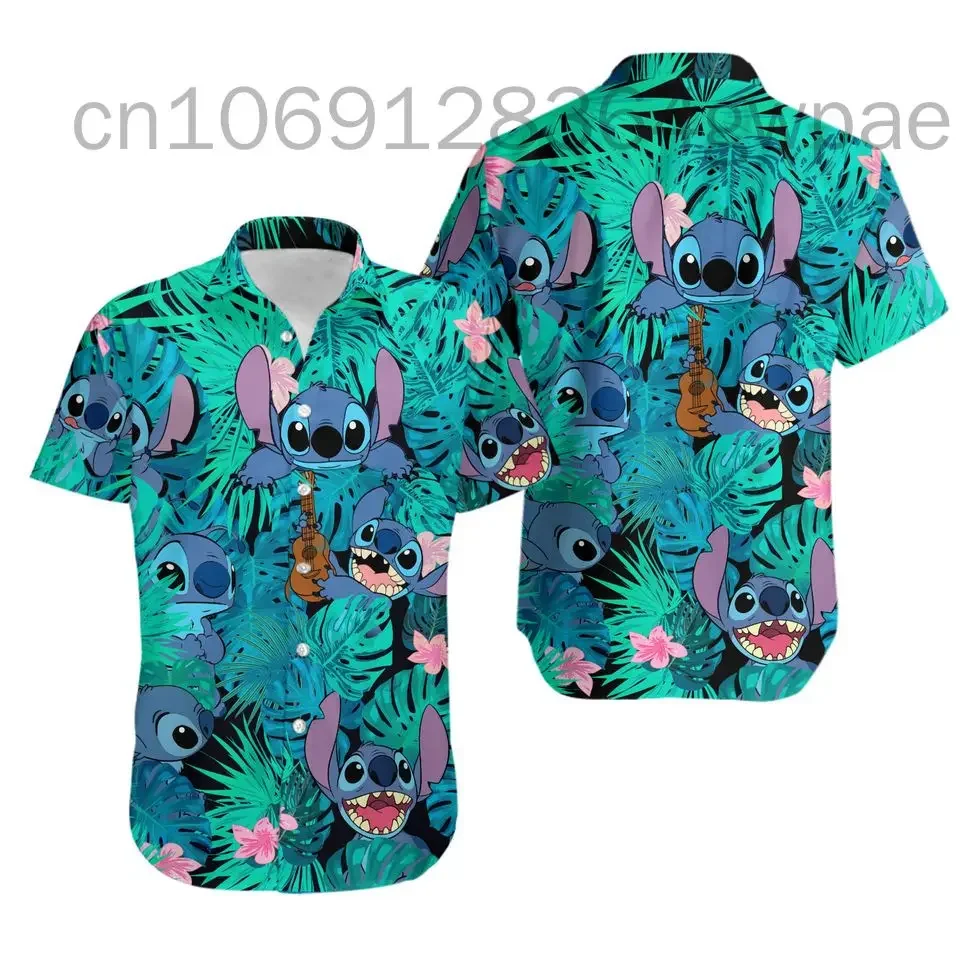 2024 Disney Stitch Hawaiian Shirts Summer Fashion Short Sleeve Shirts Casual Beach Shirts Disney Hawaiian Shirts Party Wear