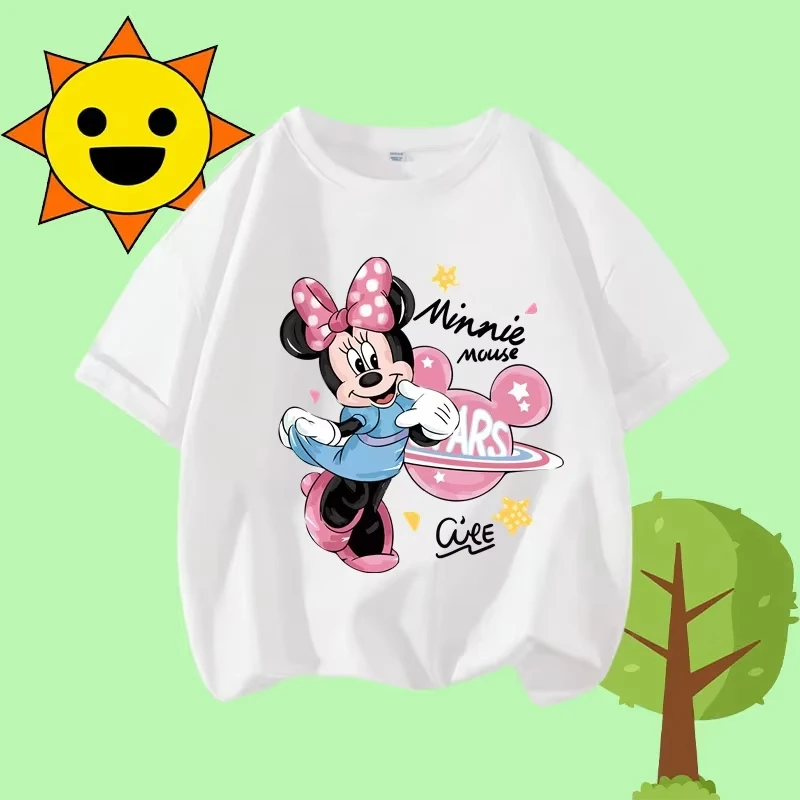 

New Cartoon Print Mickey Minnie Children's Crew-neck Short-sleeved Cute Casual Top Summer T-shirt Cartoon Print Sports Shirt
