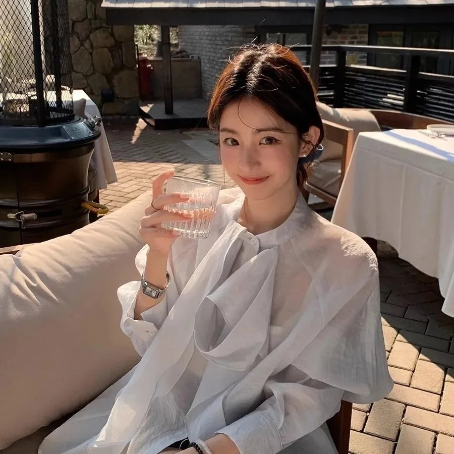 

Long Sleeve Shirts Womens Chiffon Ruffled Button Down Blouses Slim Fit Officemal Business Elegant Professional Autumn Daily