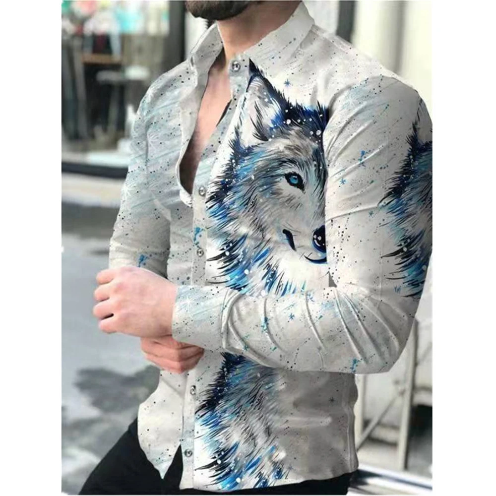 Blusa con estampado de animales para hombre, ropa de calle ajustada de talla grande, estampado 3D Digital, gradiente de moda para verano y otoño