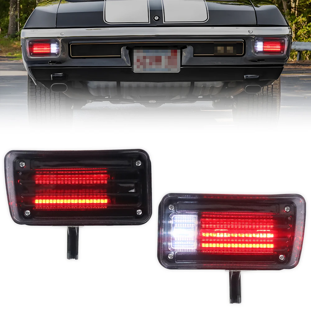 2Pcs For 1970 Chevrolet Chevelle Rear Bumper Tail Light Brake Light Backup Light Reverse Light DRL Daytime Running Light W/LED
