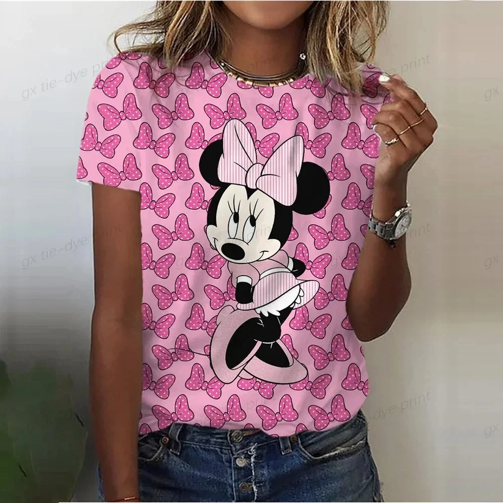 Disney Summer Women Minnie Mouse T-shirt Cute Cartoon Tops Tees Female Fashion Short Sleeve Clothing Ladies Vintage Streetwear