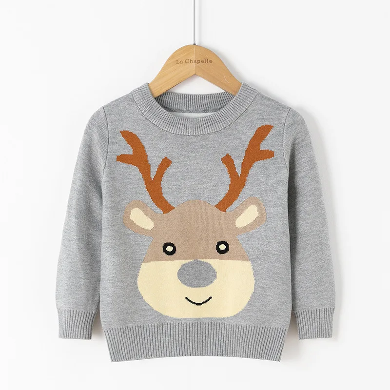 New 2025 Kids Casual Cartoon Elk Jacquard Christmas Warm Knitted Pullover Sweater Baby Boys Girls Autumn Winter Xmas Sweaters