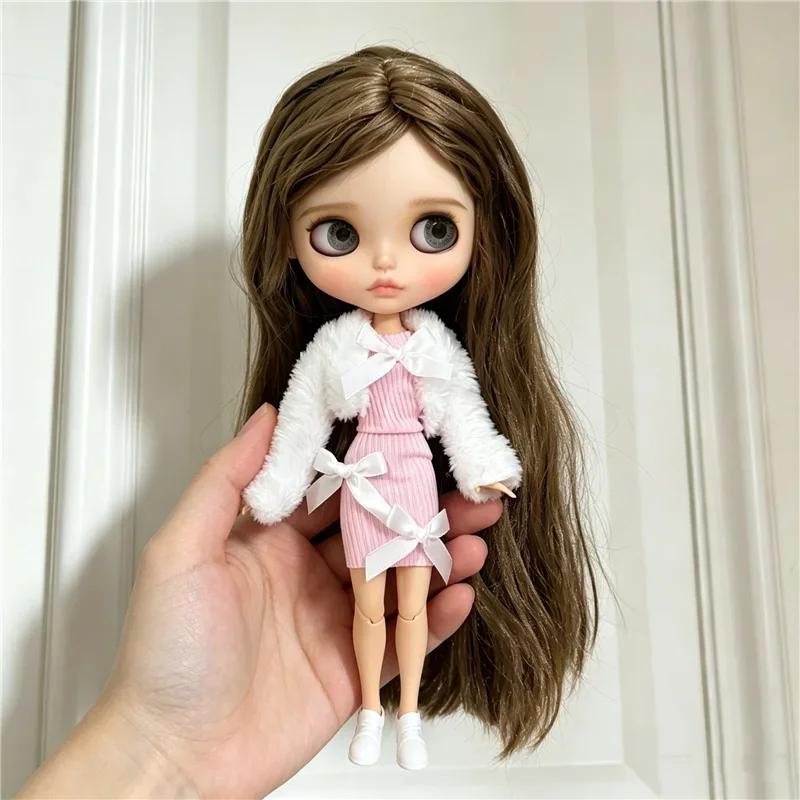 For Blythe Doll Outfit Clothes Luxury Checkered Coat Dress Set Sweet Princess Bowknot Skirt Clothing For Barbies OB24 Small 1/6
