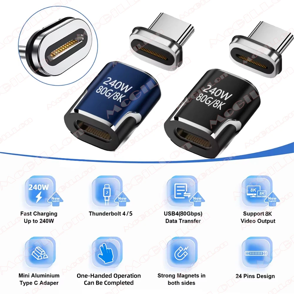 USB4 80Gbps Magnetic Adapter USB C To Type C 240W Fast Charging Magnet Converter Cable 8K@60Hz Thunderbolt 5 USB Type C Adapter
