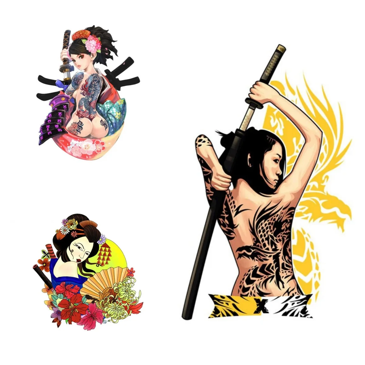 

Japanese Female Samurai Car Stickers Laptop Surfboard Scratch-Proof Vinyl Decal Car Windows Accessories