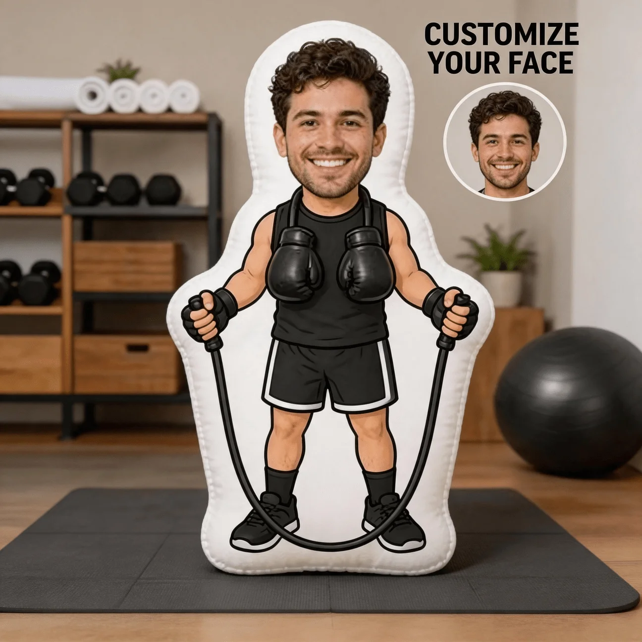 Personalized Photo Face Pillow with Custom Photo/Boxing Character - Large 60cm Cushion Suitable for Sofa & Bed, Hand Washable Gi