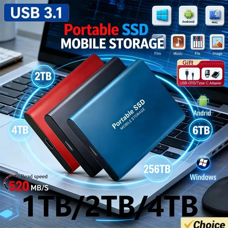SSD Lenovo 256TB de Alta Velocidade com Caixa USB 3.0 para Armazenamento Externo HDD com Cabo USB3.0 ABS