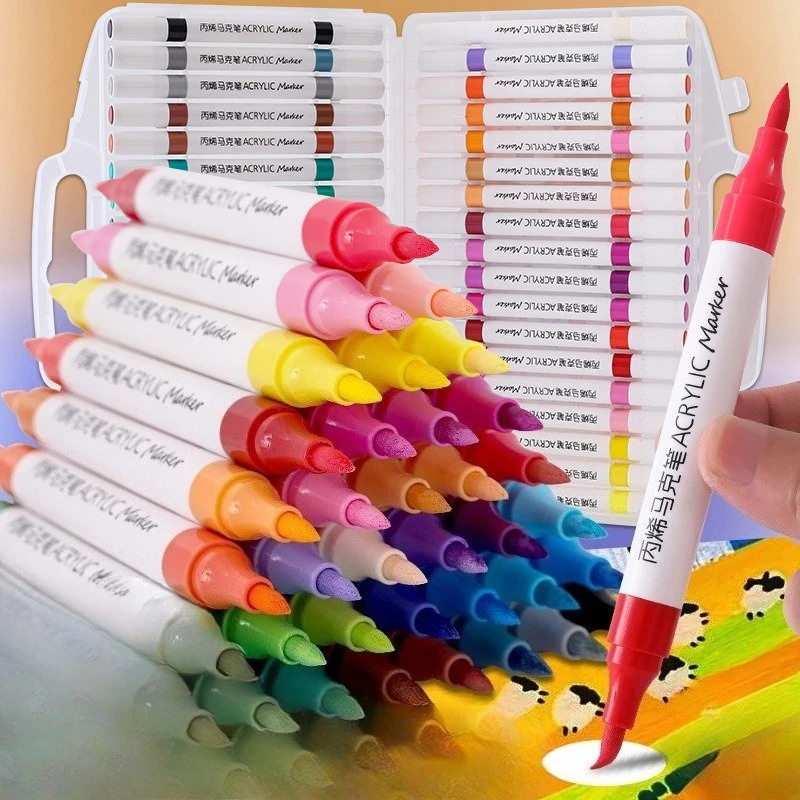 2026 New Acrylic Marker Pen Soft-headed Double-headed Painting Acrylic Paint Pen Student Graffiti Stacked Color Watercolor Pen