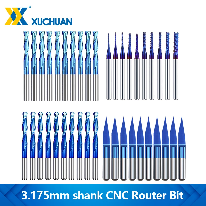 

3.175mm Shank CNC Engraving Bit Kit 10-80pcs Milling Cutter Carbide End Mill Set CNC Machine Milling Tools CNC Router Bit