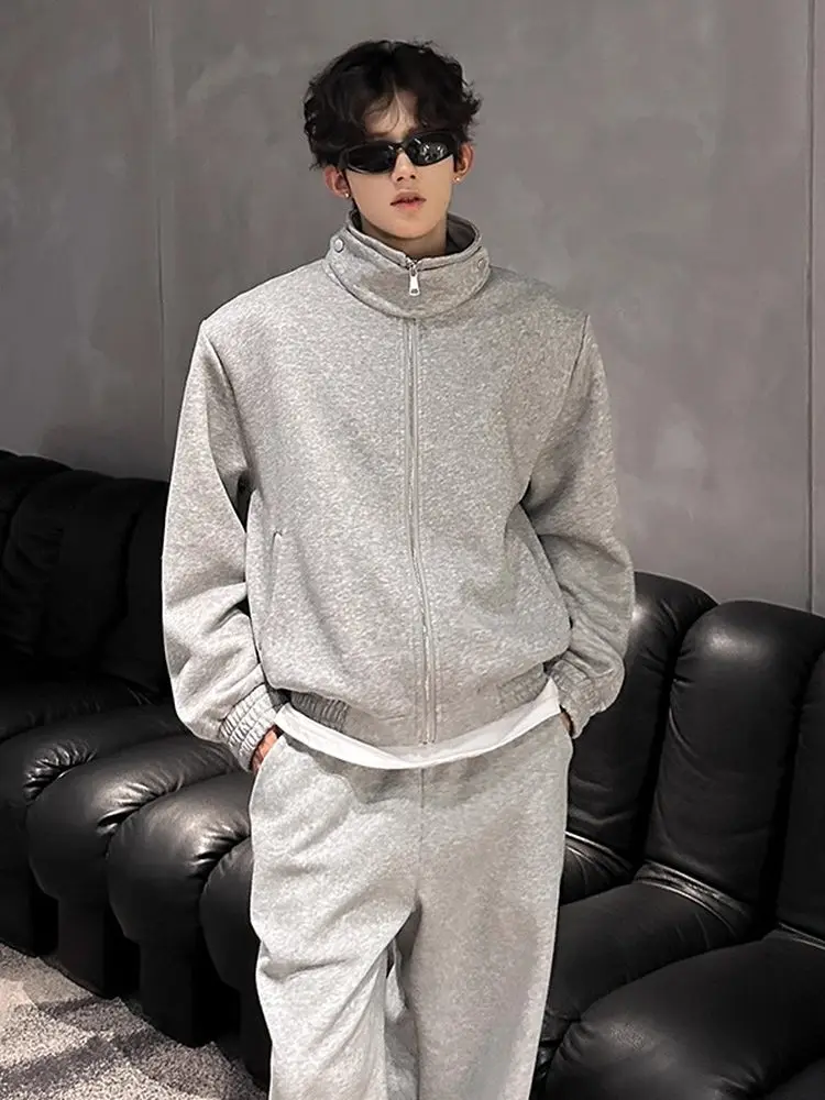 

Модная спортивная толстовка-кардиган мужская осенне-зимняя на молнии с подплечниками, воротником-стойкой, удобная, свободного кроя, повседневная