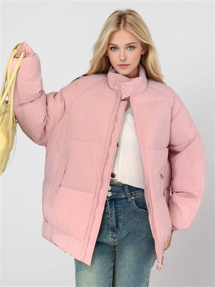 

Winter Coat For Ladies Solid Colors Are Versatile Stand-Up Collar Bread Suit New For Winter Loose-Fitting Warm Jacket